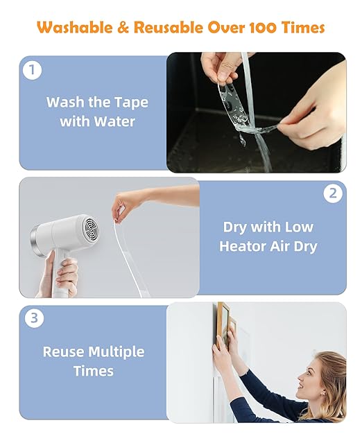 PPB 2 Rolls Double Sided Tape Heavy Duty - Removable Mounting Tape for Poster Carpet Picture Hanging Strip Rug Wall Outdoor - Clear & Strong Nano Tape Adhesive Multipurpose