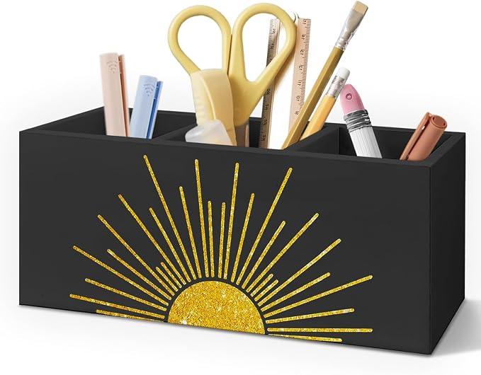 Boho Sunshine Pen Pencil Holder for Desk, Boho Office Decor, Gold Minimalist Sun Sunshine Sunrise Sunset Decorative Sign for Home Office Desk Tabletop Decor