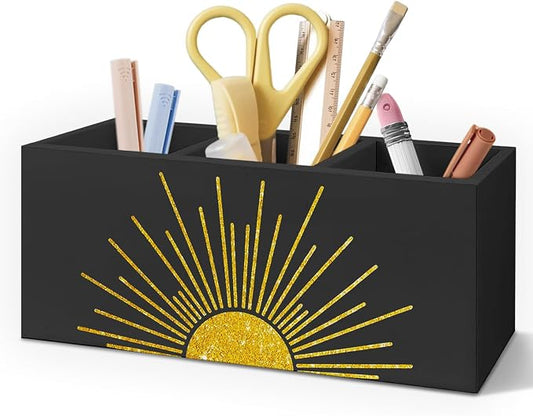Boho Sunshine Pen Pencil Holder for Desk, Boho Office Decor, Gold Minimalist Sun Sunshine Sunrise Sunset Decorative Sign for Home Office Desk Tabletop Decor