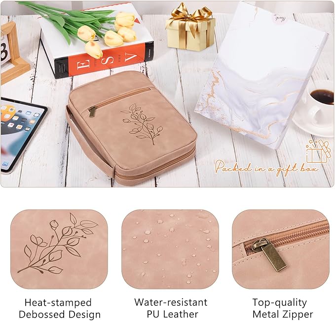 Large PU Leather Bible Cover - Debossed Case with Pocket - Gift Boxed for Men & Women