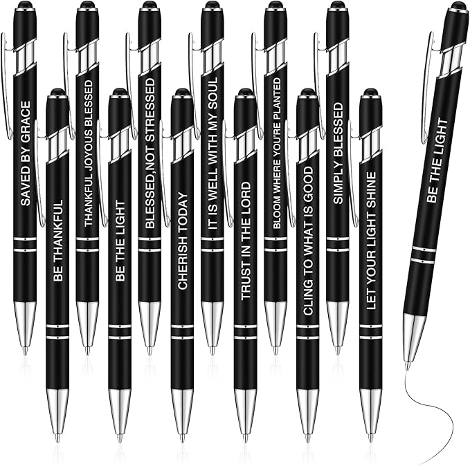 Zonon 12 Pcs Inspirational Pens Gift Set Funny Ballpoint Pen with Stylus Tip Motivational Graduation Gifts Bulk for Teacher Coworkers Nurse School Office Supplies(Black,Bible Style)