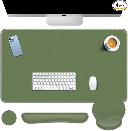Britimes Olive Green Keyboard Mouse Pad Set 4in1 Large Mousepad+Keyboard Wrist Rest+Mouse Wrist Rest+Coaster Ergonomic Design for Home Office Computer 35.4x15.7Inches