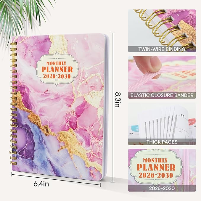 5-Year Monthly Planner 2026-2030, A5 Size, 60-Month Calendar with to-Do List, Spiral Bound Writing Plannner