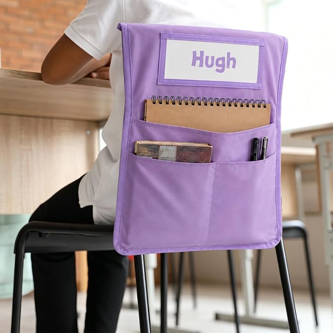 36pcs for Classroom 16.3x19.7inch Classroom Chair Pockets with Name Tag 3 Pockets Chair Organizer for Teacher Student School Office(Pastel)