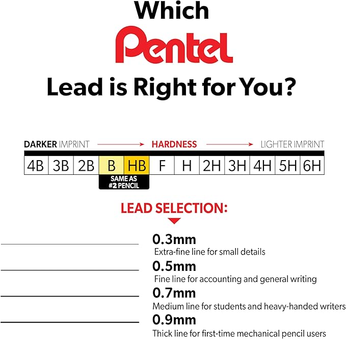 Pentel Super Hi-Polymer Lead Refill, (0.9mm) Thick, 2B, 180 Pieces of Lead, 12 Tubes of Lead (50-9-2B)
