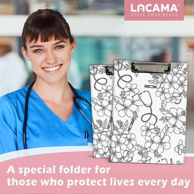 Lacama Nurse Clipboard Gifts for Women, Nurses Appreciation Gifts,Nurses Week Gifts, Nursing School Essentials Office Supplies, Flower Stethoscope Project Folders with Metal Clip, 12.4x9.25 in