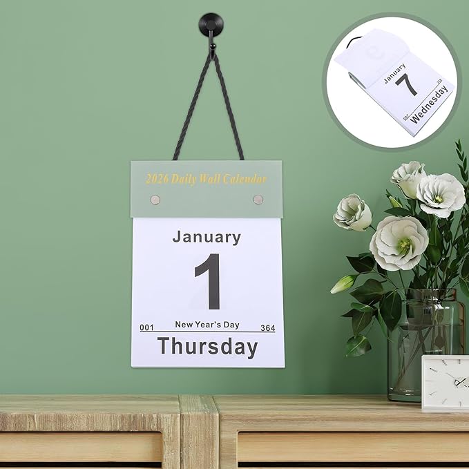SEWACC Tear-off Daily Wall Calendar 2026 Large Print Vertical Hanging Planner Easy Read Day-to-day Organizer for Home Office School Study Room
