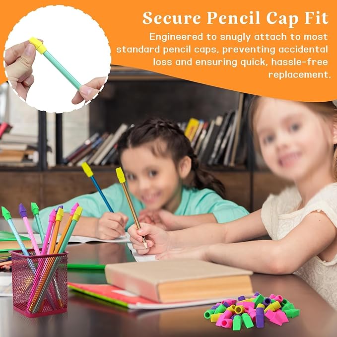 PRALB 200PCS Multicolor Pencil Top Eraser Bulk Caps for Pencils,Chisel Shape Erasers Toppers for Party Favors Games Prizes, Pencil Top Erasers Cap for Home School Classroom Office
