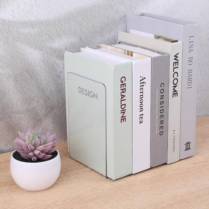 20 Pieces Book Ends, Clear Acrylic Bookends for Shelves, Heavy Duty Book Holders, Non Skid Decorative Bookends for School, Library, Bedroom, Office