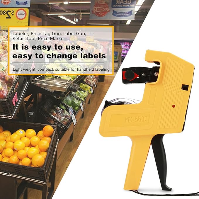 Marhynchus Price Tag Gun, 8 Digits Price Tag Gun Retail Pricing Labeller Kit Labeler with Label Rolls and Spare Ink (Yellow)