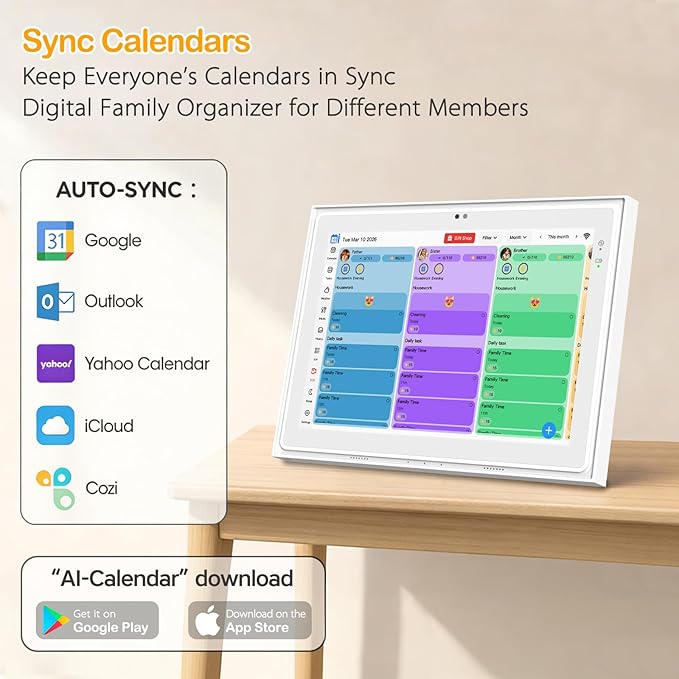 Digital Wall Calendar, 12.3 inch 1920x1280 IPS, Touch Screen Electric Home Organizor, Family Chore Charts and Meal Planner, Interactive Display schedule, Desk and Wall Mounted, Smart Electronic Calendars with Free App