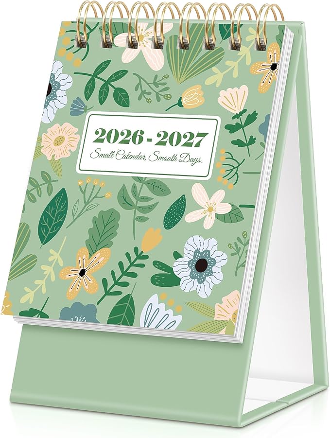 KONVINIT Small Desk Calendar 2026-2027, Green 2026 Desk Calendar - Runs From January 2026 Until December 2027, 24 Months Mini Desktop Calendar 2026 for School, Home & Office Supplies
