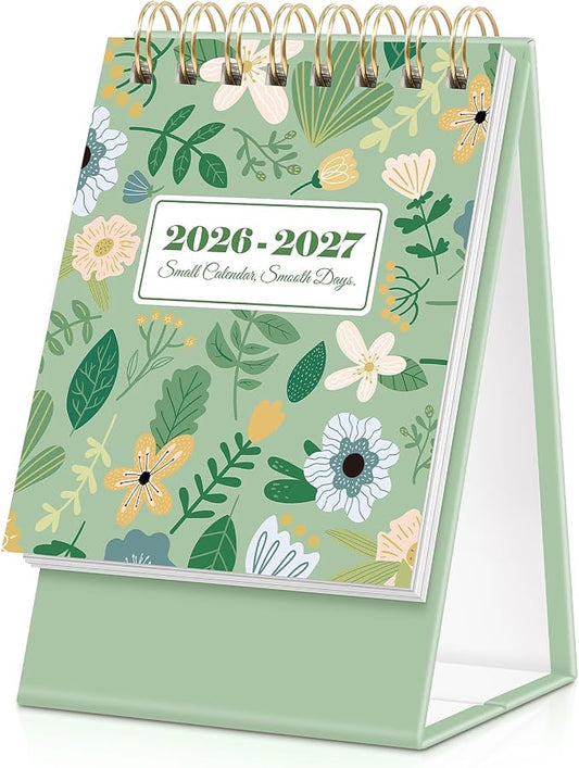 KONVINIT Small Desk Calendar 2026-2027, Green 2026 Desk Calendar - Runs From January 2026 Until December 2027, 24 Months Mini Desktop Calendar 2026 for School, Home & Office Supplies