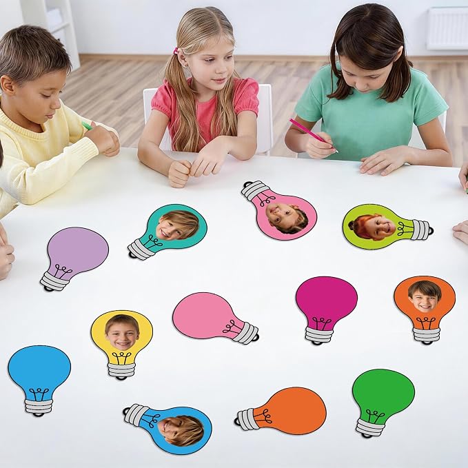 60PCS VBS 2026 Light Bulb Theme Cutouts Colorful Light Bulb Bulletin Board Decorations Religious Lightbulb Paper Cut-Outs Classroom Decor for DIY Craft Photo Kindergarten Preschool Wall Door Supplies