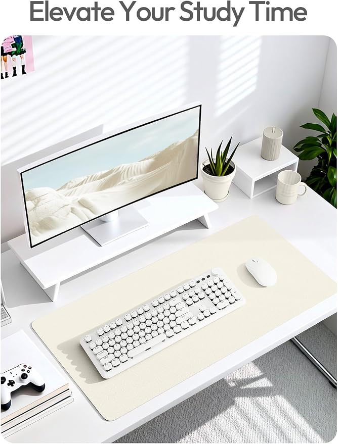 YSAGi Leather Desk Protector, Office Mat, Large Mouse Mat, Non-Slip PU Leather Blotter, Laptop Desk Mat, Waterproof Writing Pad for Office and Home(Cream, 40" x 24")