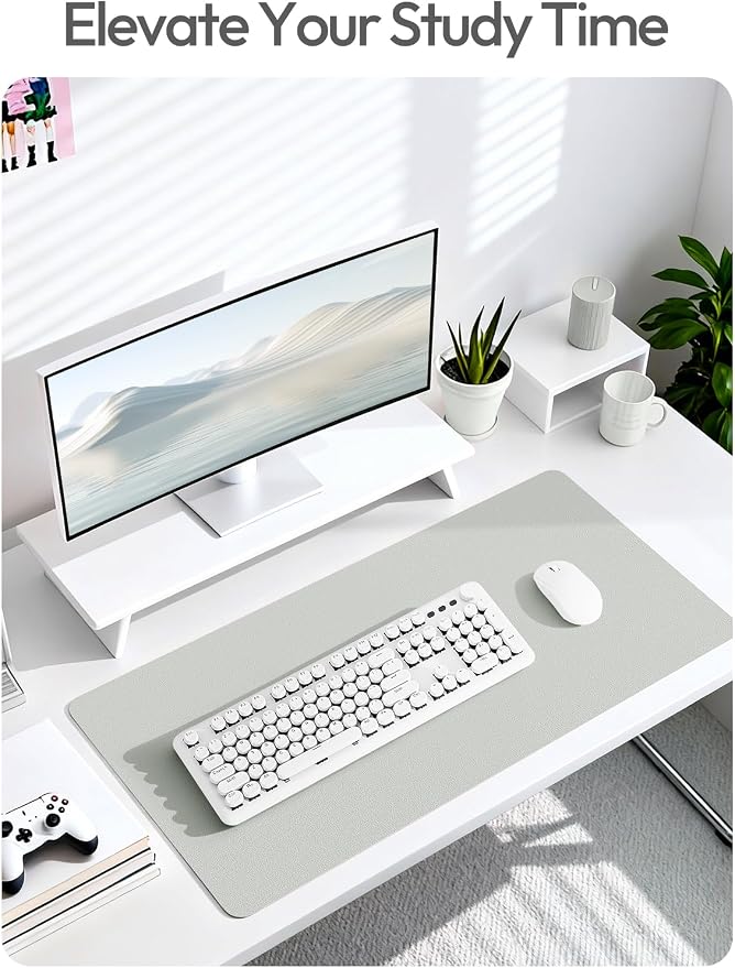 YSAGi Leather Desk Protector, Office Mat, Large Mouse Mat, Non-Slip PU Leather Blotter, Laptop Desk Mat, Waterproof Writing Pad for Office and Home(Light Grey, 40" x 24")