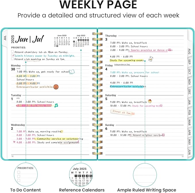 Academic Planner 2025-2026 For Women & Men, Monthly and Weekly Calendar Planner, Jul 2025 - Jun 2026, A4 (8.5" x 11"), Teacher Student Planning Book with Tabs, Ideal for Office School Supplies - Aquamarine