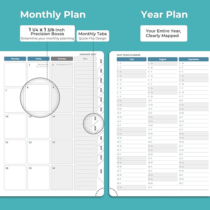 Weekly Monthly 2026-2027 Planner (July 26-Dec 27),8.5"x6.5",18 Months Agenda Plan with Month Tabs & Pocket,Expenses/Note Pages, Academic Calendar with Vegan Leather Cover,Light Blue