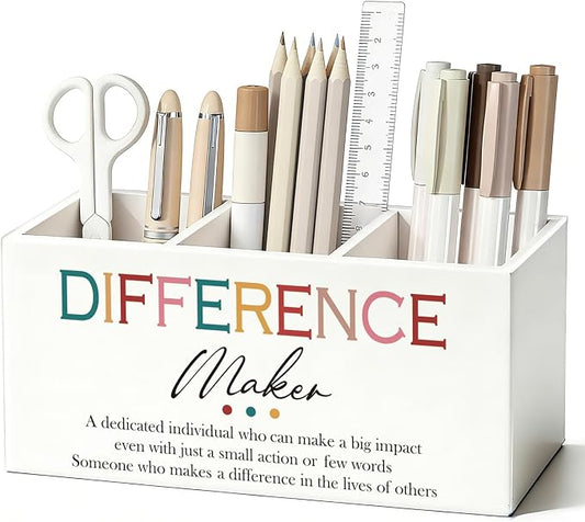 Difference Maker Gift Pen Pencil Holder for Desk, Thank You Gifts for Teachers Coworkers, Appreciation Gifts for Women Men Wooden Box Sign Decorations for Office Workplace Desk Tabletop
