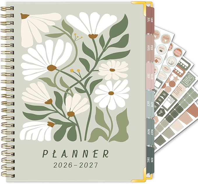 Large 2026-2027 Academic Planner – Weekly & Monthly Planner Organizer from Jul. 2026 - Jun. 2027, 8.5"x11" Aesthetic Dasiy Hardcover Daily Agenda Planning Book with Pocket, Stickers for Home Office