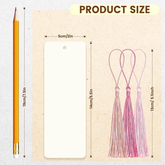 75 pcs Blank Bookmarks with Colorful Tassels – 350gsm Cardstock Bookmark Blanks for DIY Crafts, Holiday Gift Tags, Classroom Projects & Reading Rewards – 5.5 x 2 inch Bookmark Kit (Ivory White)