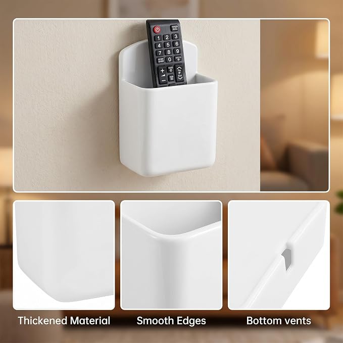 2 PCS Remote Control Holder Wall Mount, TV Remote Control Holder, Self Adhesive Pen Holder Organizers and Accessories for Home Office School (4, White 2Pcs+Black 2Pcs)