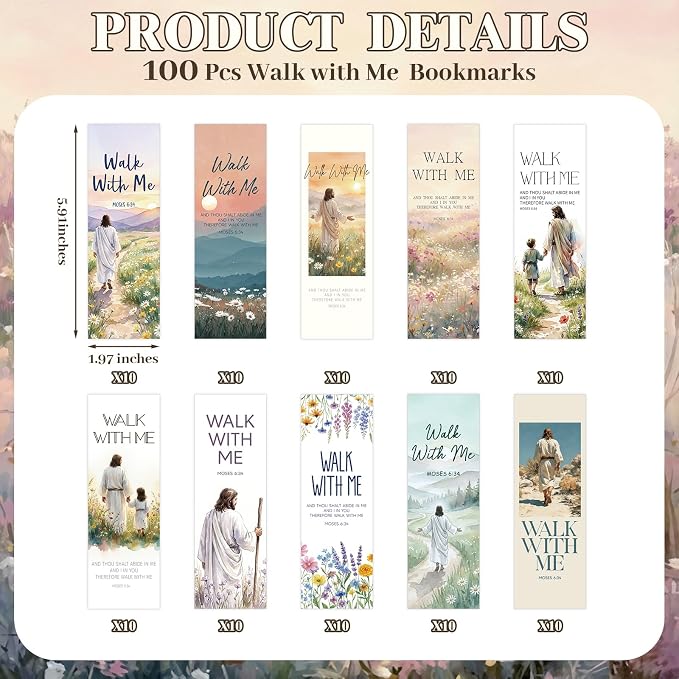 Eaasty 100 Pcs LDS 2026 Youth Theme Bookmarks, Walk with Me Bookmarks for The Church of Jesus Christ, Latter-Day Saints Mormon Church Gifts