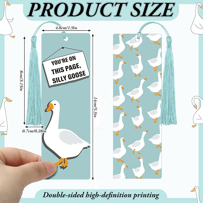 24pcs Silly Goose Bookmarks with Tassels Silly Goose Classroom Decor Cute Funny Bookmarks for Women Reading Accessories Bookish Gifts for Back to School Gift Students Book Lovers Club, 6 Styles