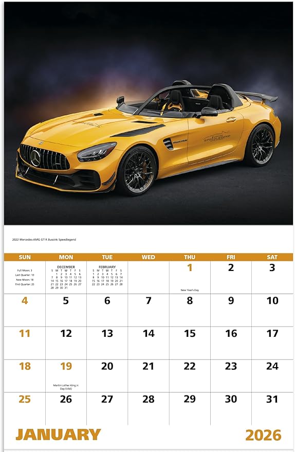 Exotic Sports Car 2026 Hanging Wall Calendar - 19" x 11" (Open) 2026 Monthly Appointment Planner and Organizer. The worlds fastest and most expensive beautiful cars!