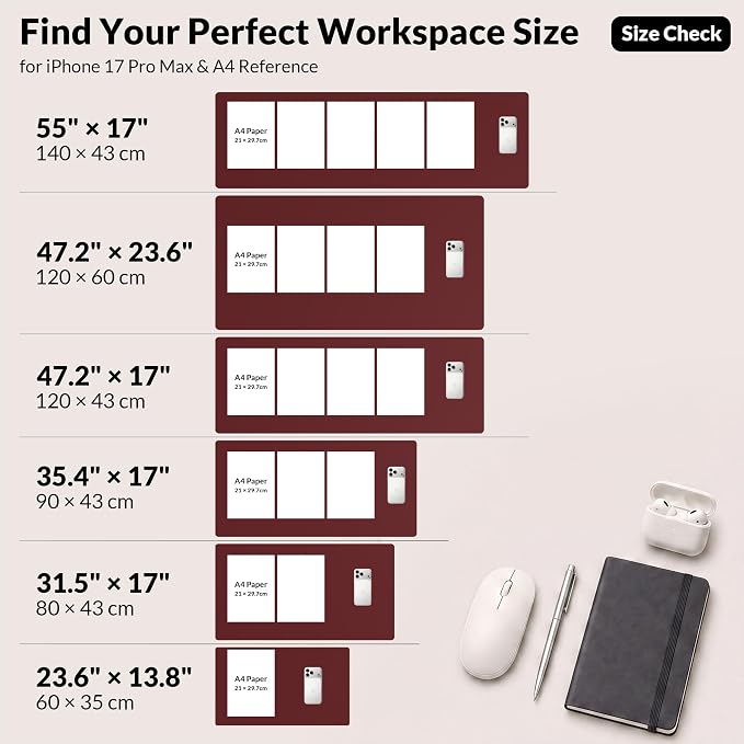 AFIING Cork Desk Mat, 35.4" x 17", Red,Desk pad Protector | Dual-Sided Cork & PU Leather, Large Mouse Pad, Non-Slip & Waterproof