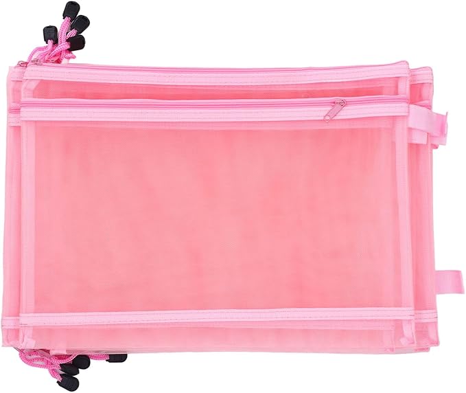 10PCS Nylon Mesh Zipper Pouch Bags, Double Layer A4 Document Organizer Puzzle Storage Bag with Handle for Board Games Home School Office Supplies (Pinkish)