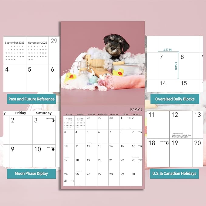 2026 Wall Calendar,Schnauzer Wall Calendar, 12" x 24" Open,Family Planner Calendar Organizer with Schnauzer Images, for Dogs Lovers