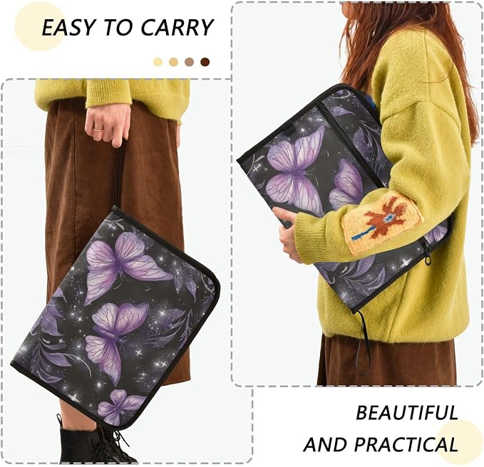 Purple Butterflies Accordion File Organizer Expanding Document Folder with 13 Pockets Portable File Folder for A4 Letter Size