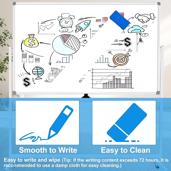 Large Rolling Whiteboard on Wheels 72 X 40, Double-Sided Mobile Dry Erase Board with Stand Magnetic White Board on Wheels, Portable Standing Whiteboard with 3 Eraser, 6 Markers, 10 Magnets