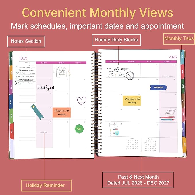 Yoment Planner 2026-2027 Weekly and Monthly 8.5"x11" Large Hardcover Planner from Jul 2026 - Dec 2027 18 Months Calendar Planners for Women Men Yearly Agenda Daily Weekly Planning with Tabs, Red