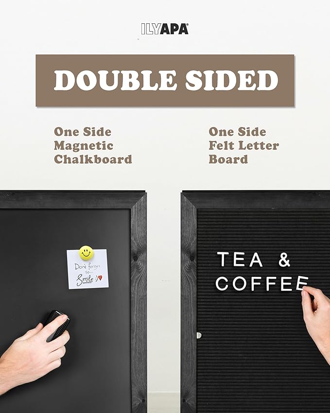 Ilyapa A Frame Sandwich Board Signs Outdoor Chalkboard & Felt Letter Board Sign with Changeable Letters - Wooden 36 x 20 in. Double Sided Magnetic Chalk Board & Letterboard for Sidewalk Advertising