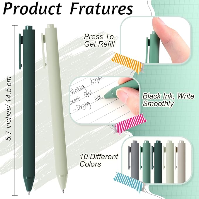 Crtiin 50 Pcs Gel Pens Bulk, 0.5mm Fine Point Black Ink Pens, Retractable Smooth Writing Quick Dry, Colored Aesthetic for School Office Journaling Teacher Appreciation Mother Day (Green Series)