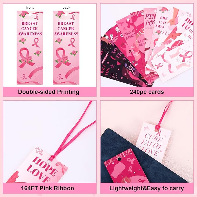240 PCS Bookmarks with Ribbon 2 x 5.5 Inch Pink Library Card for Reading for Teacher Women and Book Lovers