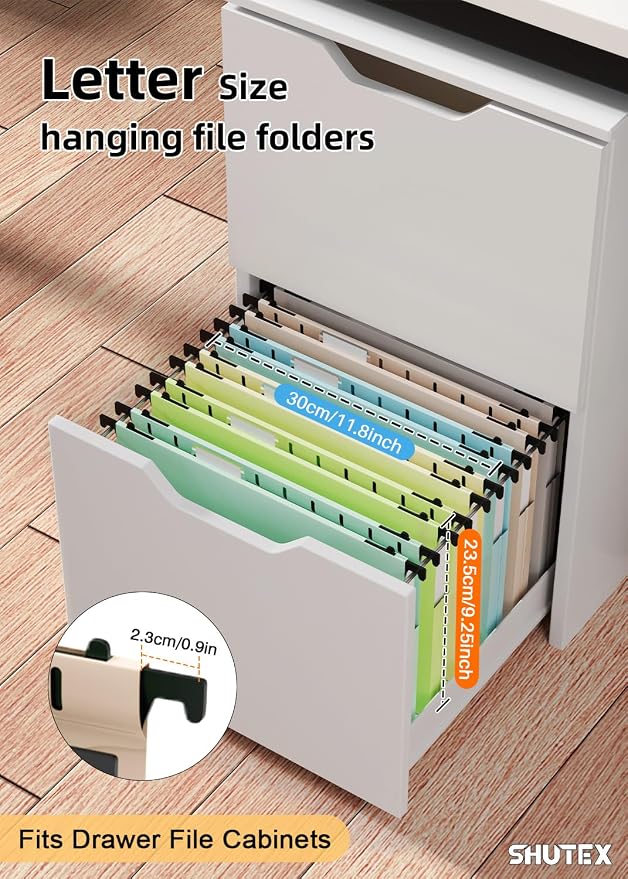 SHUTEX Hanging File Folders Letter Size, 12 Pack File Folders Hanging with Tabs, File Cabinet Hang Folder, 1 Inch Plastic Filing Folders Hanging Expandable File Organizer, Office Supplies, Pastel