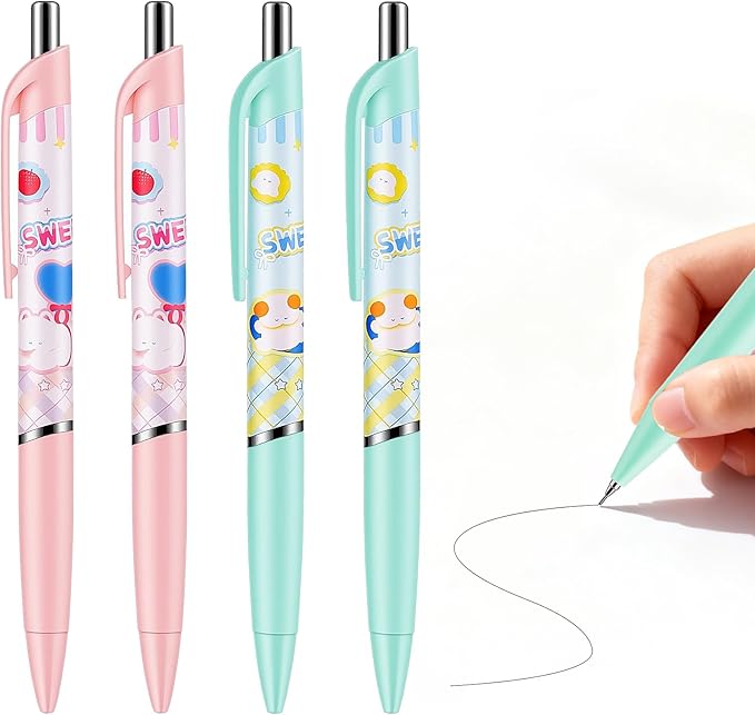 4Pcs Pink Cute Cat Mechanical Pencils 0.5mm Green Mechanical Pencil Kawaii Cartoon Cat Mechanical Pencil School Pencil Cat Gifts for Women Man