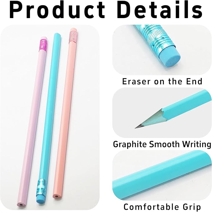 24Pcs HB Graphite Triangular Grip Wood Pencils with Eraser for School, Drawing and Sketching, and Office Use(Blue)