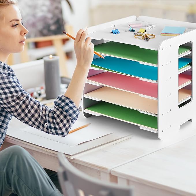 Juexica 6 Tier Scrapbook Paper Organizer 13 x 12.6 x 12.6 Inch Stackable Paper Storage Holder for Desk Desktop File Organizer for Home Office Classroom School