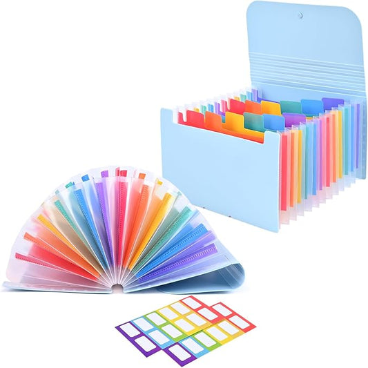 2Pcs Receipt Coupon Holder Organizer, 13 Pockets Small Accordian File Organizer, Expanding File Folder with Colorful Tabs, A6 Size for Cards, Check, Tickets, Monthly Bills Storage (Blue)
