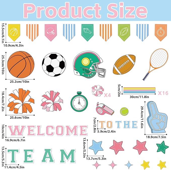 Spring Sports Motivational Bulletin Board Set Football Basketball Soccer Baseball Teamwork Classroom Decor Growth Mindset Cutouts Inspirational Bulletin Board for School Game Wall Decor Party Supplies