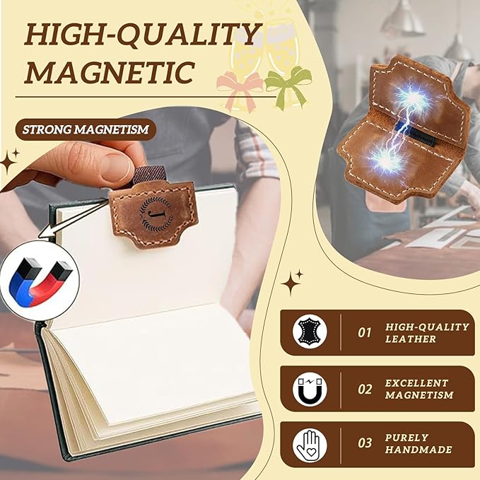 MOTEERLLU Custom Magnetic Bookmarks for Women Men, Leather Book Marker Gifts for Book Lovers, Readers, Teachers, Mom, Personalized Initial Bookmark Holder Page Marker for Reading
