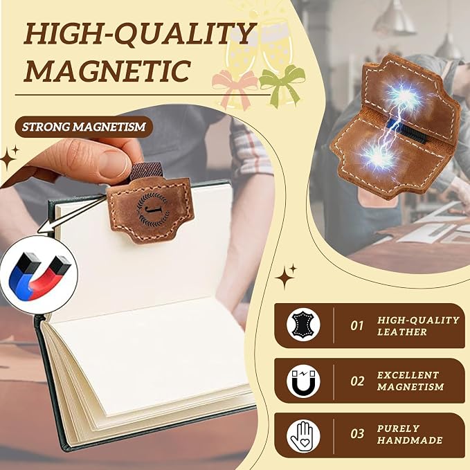 MOTEERLLU Custom Magnetic Bookmarks for Women Men, Leather Book Marker Gifts for Book Lovers, Readers, Teachers, Mom, Personalized Initial Bookmark Holder Page Marker for Reading