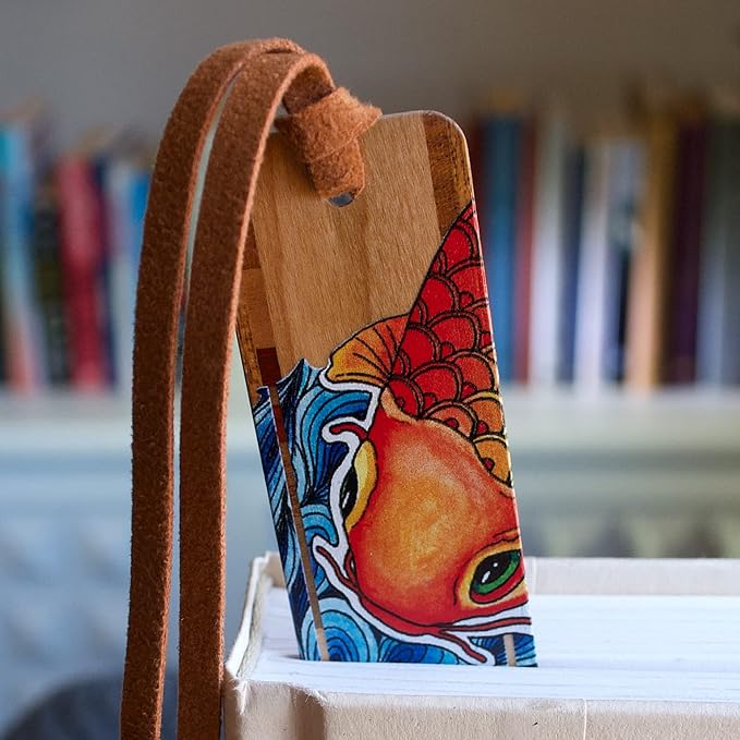 Japanese Koi Fish by Christi Sobel Personalized Wooden Bookmark | Custom Koi Pond Art Gift for Fish Lovers, Pond Enthusiasts, Gardeners & Readers | Handmade in the USA
