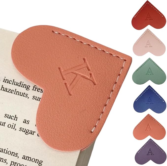 Personalized Leather Heart Bookmarks with Initials, 26 Letters Custom Corner Book Mark for Reading Women,Teacher, Student, Book Lovers Book Marker, Meaningful Gifts(Purple & Orange,K)