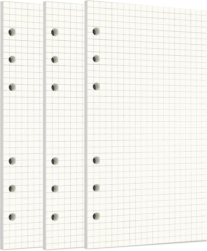 Zelten 3 Pack A6 135 Sheets/270 Pages Squared Loose Leaf Punched Paper Refills Paper for 6 Hole Binder Personal Organizer Diary Notebook Refillable Planner