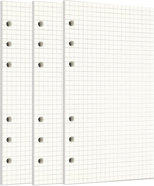 Zelten 3 Pack A6 135 Sheets/270 Pages Squared Loose Leaf Punched Paper Refills Paper for 6 Hole Binder Personal Organizer Diary Notebook Refillable Planner